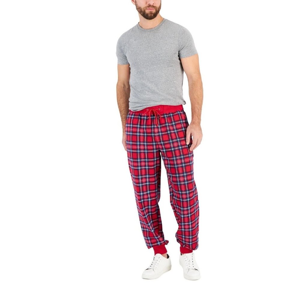 Charter Club Men's Size L Printed Plaid Matching Jogger Pants, Red, Y812AFA